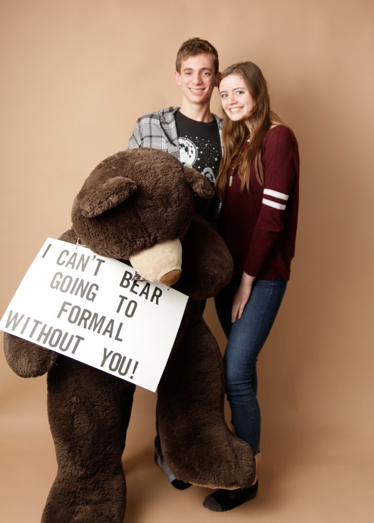 Before we started dating, we pranked each other using this giant bear. Austin asked Elli to the formal with it!