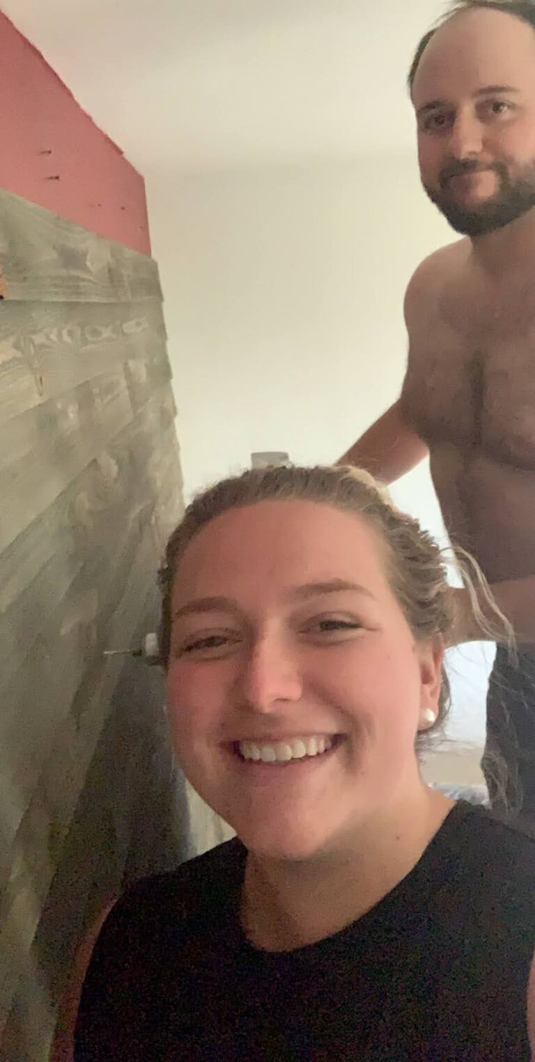Our first project together-- adding shiplap to our bedroom in Linden