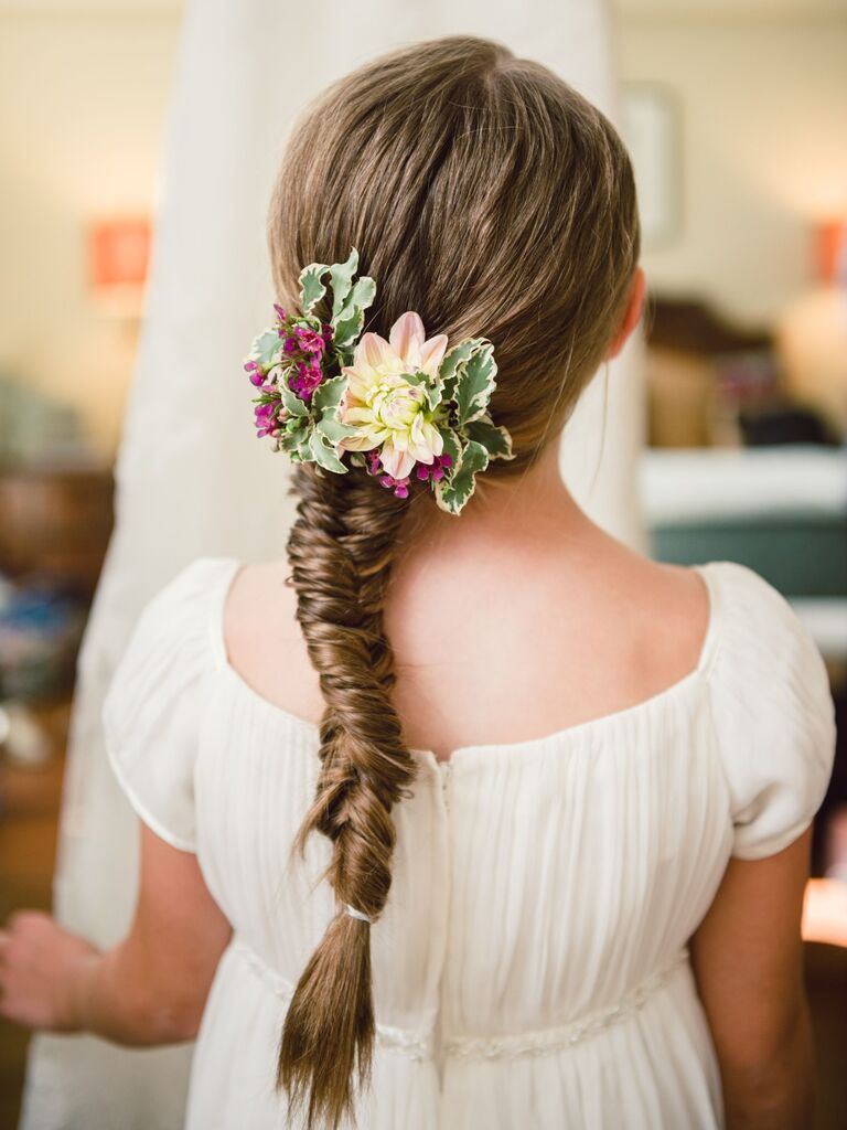 white ribbon hair  Ribbon hairstyle, Flower girl hairstyles, Wedding  hairstyles