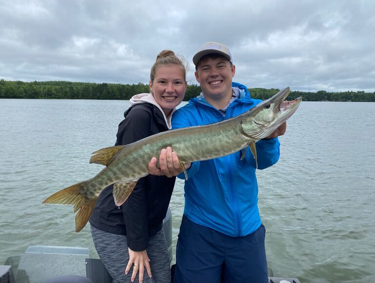 Max (with Kathryn morally supporting) caught his second muskie up at The Shack!