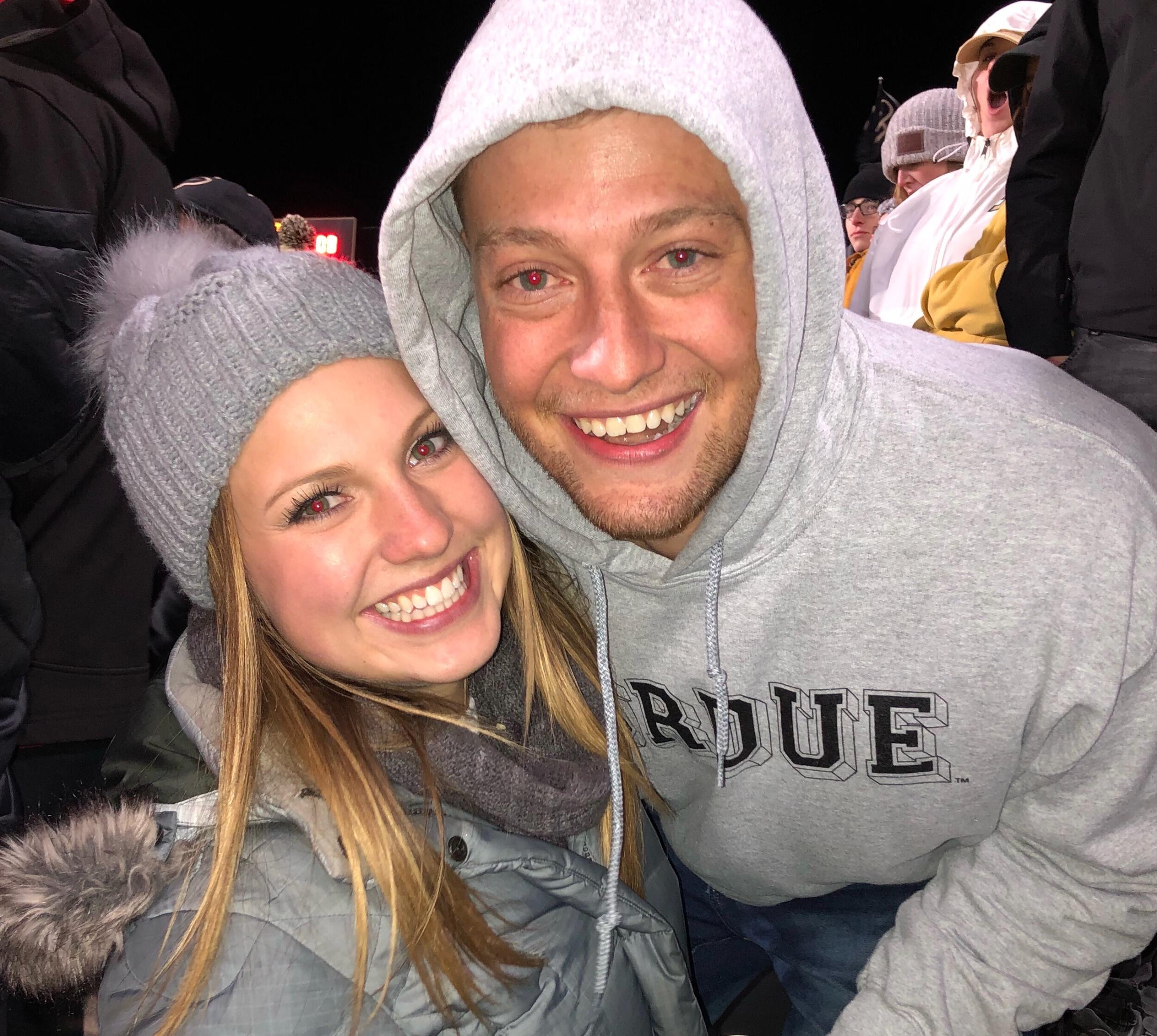 Mikayla and Caleb were set up by Mikayla's college roommate and best friend, Kristen. Her and Caleb had worked together on campus previously, and she had a feeling these two would be a match made in heaven. Sure enough, her inkling was true! After Caleb and Mikayla conversed for a few weeks over text, they met for the first time. He drove all the way to Purdue from Southern Illinios (almost 5 hours) to meet her. This was where he had been re-located for his job since graduating from Purdue 2 years prior. They met for lunch and went to the Purdue vs. Ohio State football game, which ended with a Boilermaker victory! 