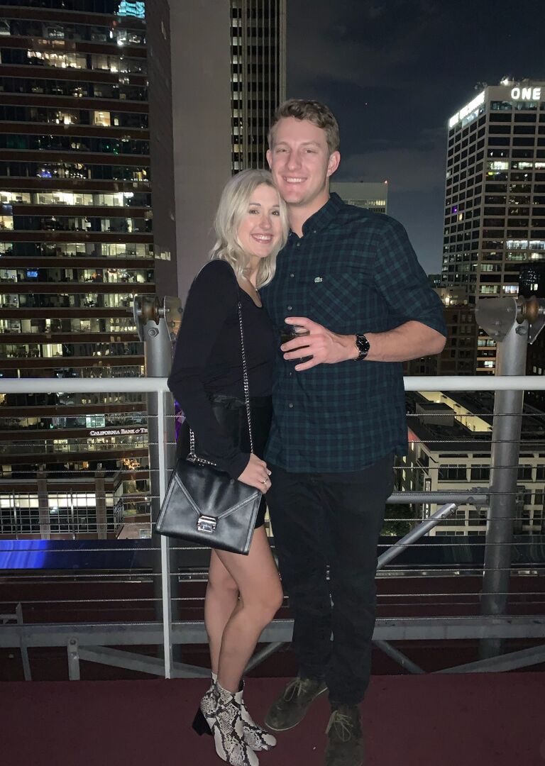 Saz and Brett met at a club in Old Town Scottsdale called Riot House. Earlier that night, Saz was at a Jonas Brothers concert with her friends and Brett happened to be in town for Fall League baseball. Turns out you really can find love in the club! 

This is their first ever photo together from when Saz went to visit Brett in LA for the first time.