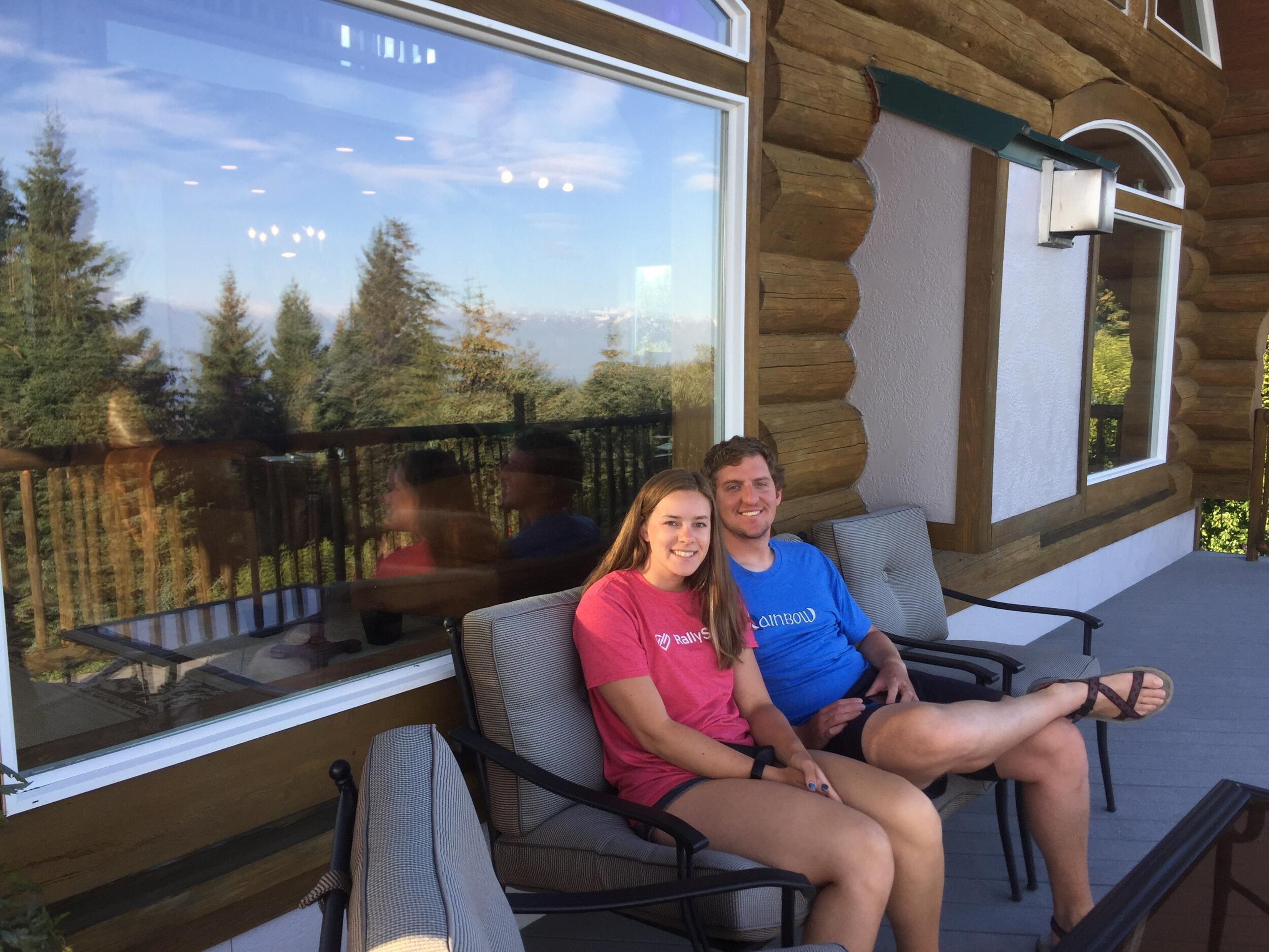 Kyle's first visit to Kiana's family cabin in Homer, Alaska. It was sunny and 65 so that called for shorts and t-shirts!
