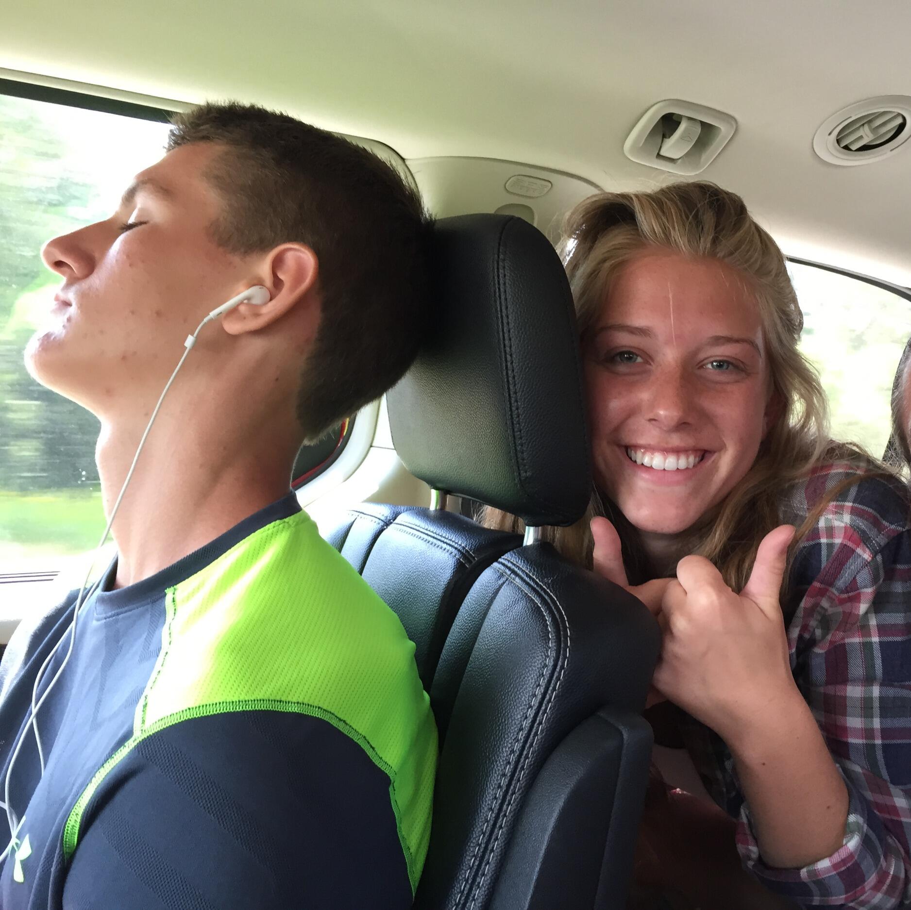 The day that sparked it all! Jillian texted John this silly picture taken on the way home from XC camp.