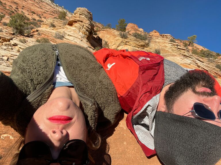 First date road trip in Zion National Park-checking out the canyon from upside down.