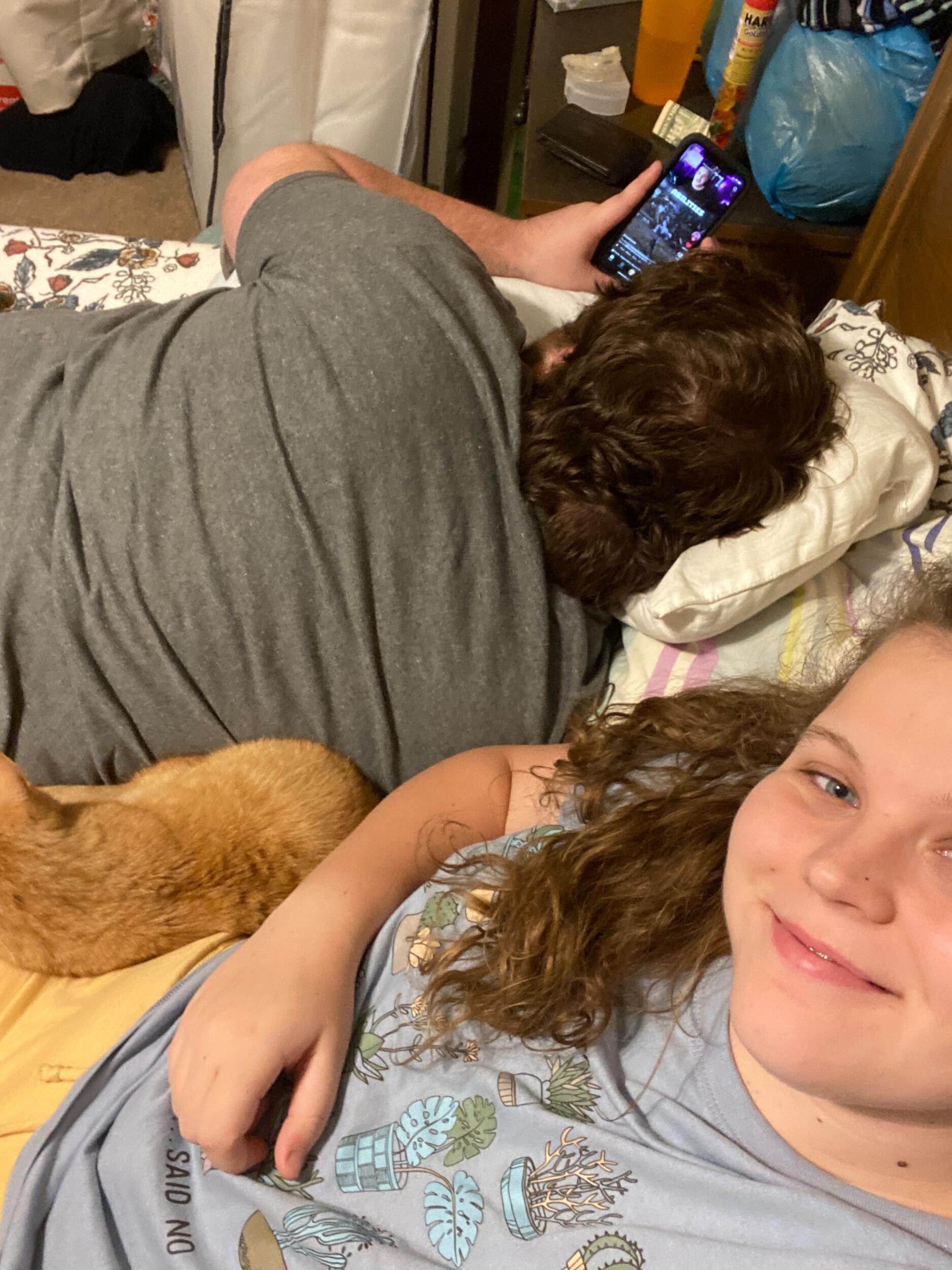 We enjoyed our sixth anniversary so much that we forgot to take a picture till 11:13pm and could not find any other picture of the two of us within a week of this. But! This is what soooo much of our relationship looks like. Cuddling with kitties, sharing silly videos, and talking through the problems of the world at 2am. 