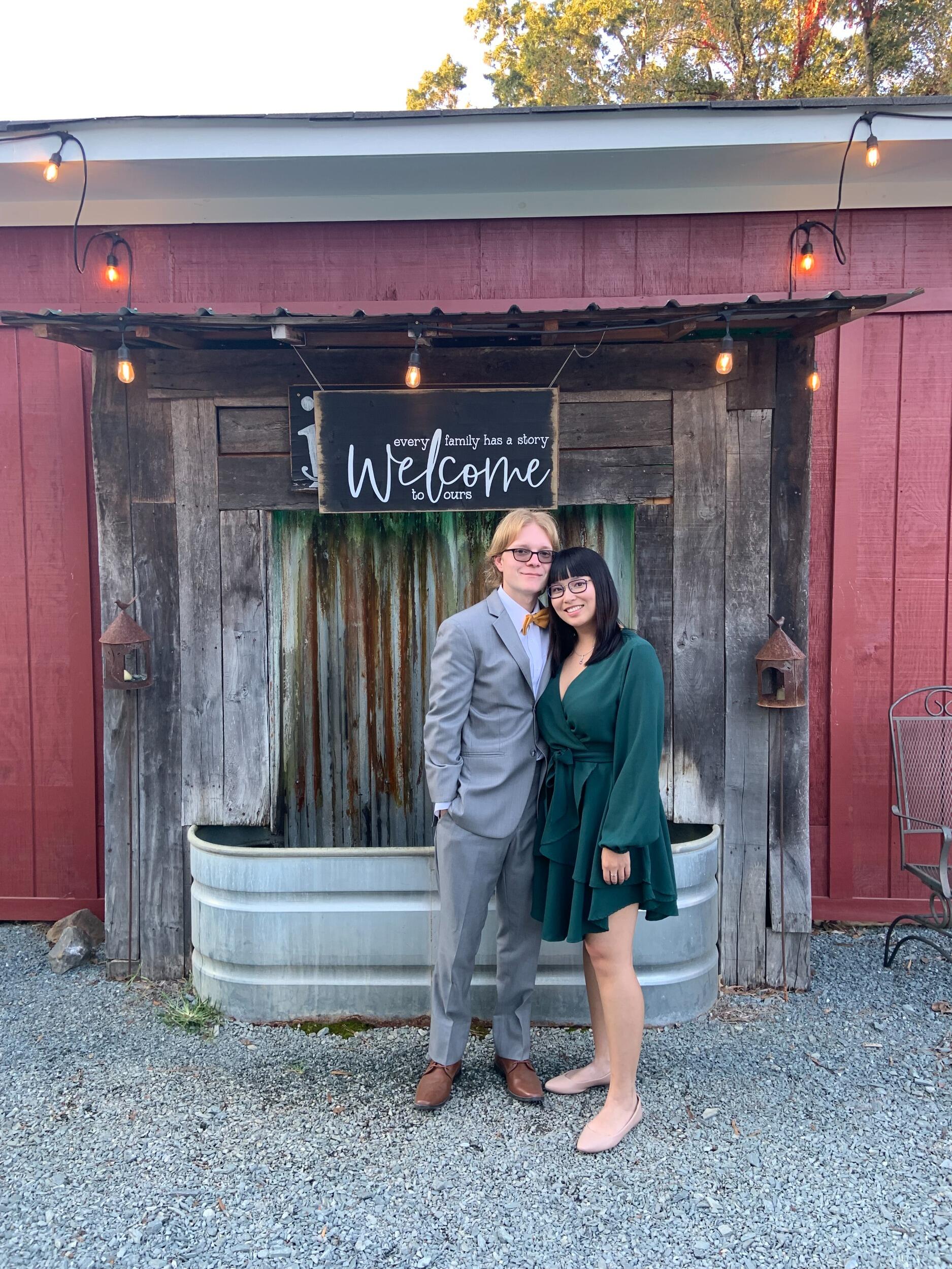 We are celebrating our fifth anniversary at a beautiful wedding. 