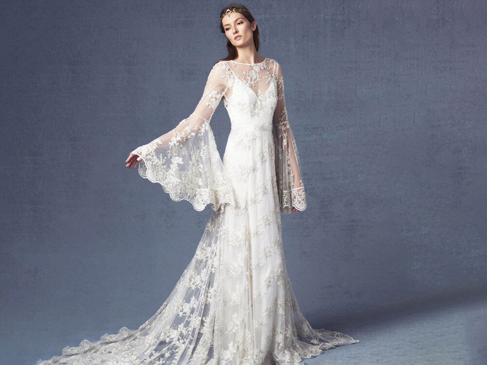 bell sleeve wedding dress