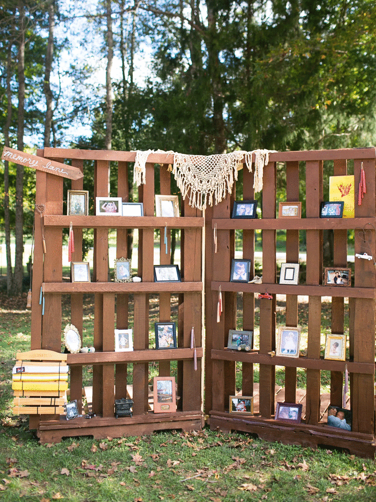 Rustic DIY wedding decor project of a wood memory wall. 