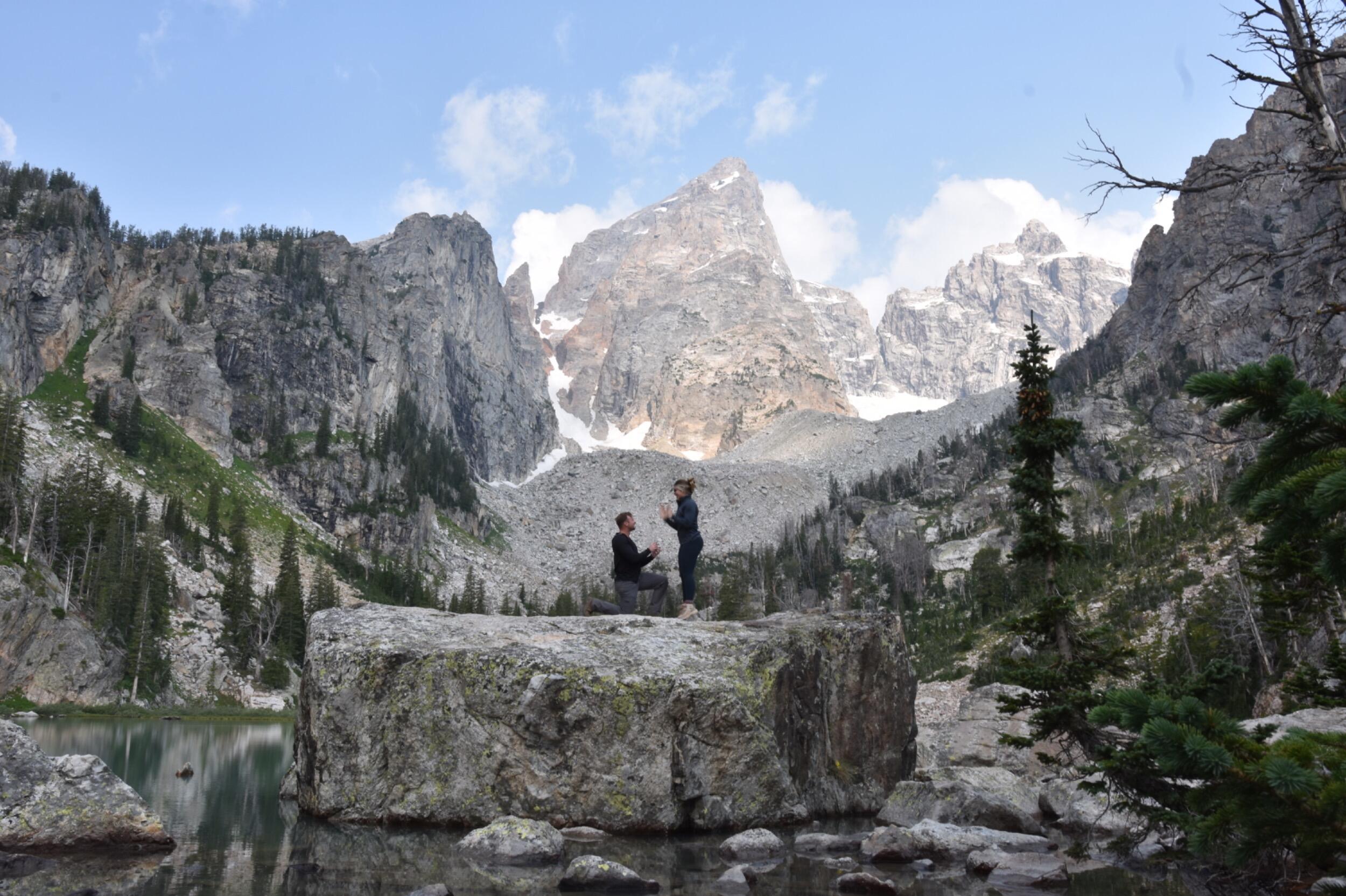 HE PROPOSED. Right in front of the Grand Teton after our hike to Delta Lake Kyle asked me to marry him. Obviously I said YES!