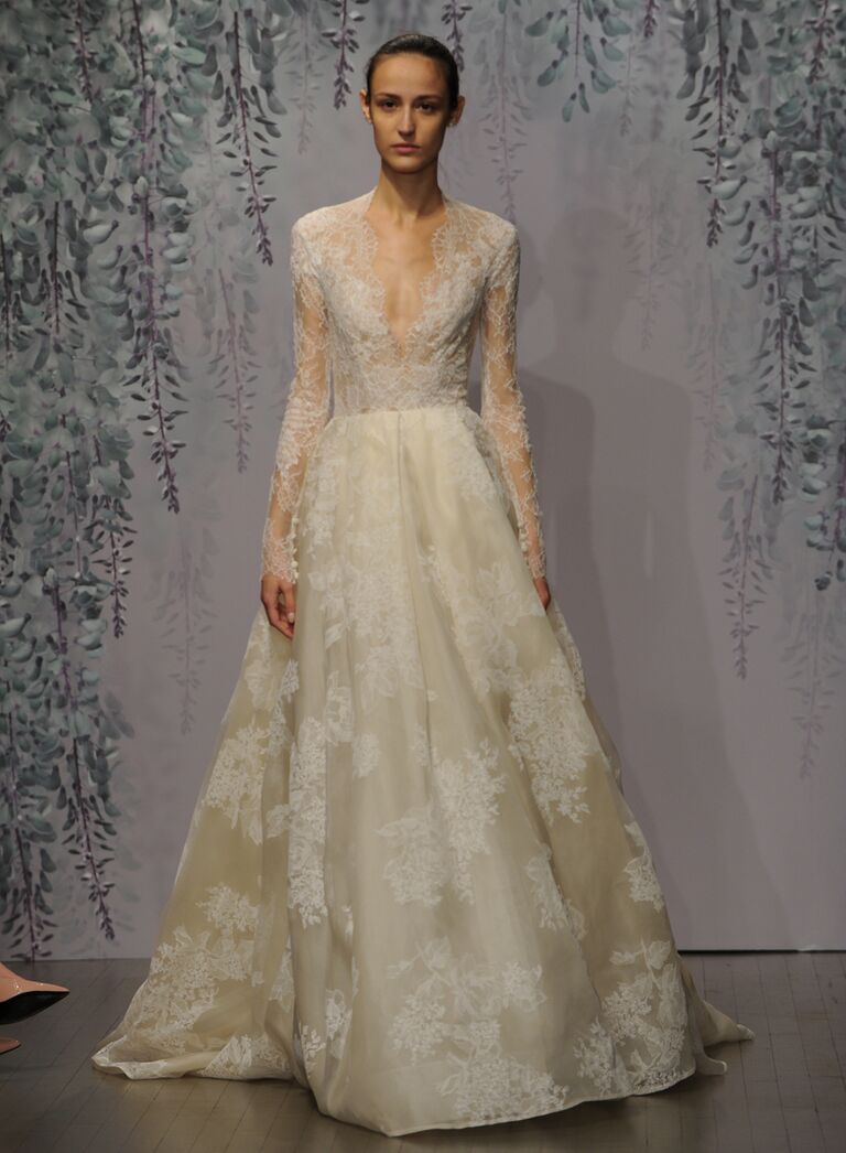 monique lhuillier long sleeve lace wedding dress