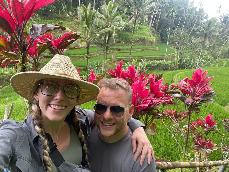 Trekking through the rice paddies