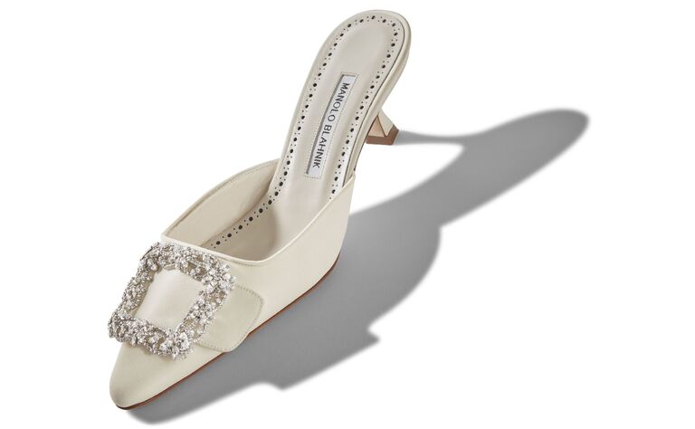 crepe de chine mules with square crystal buckle