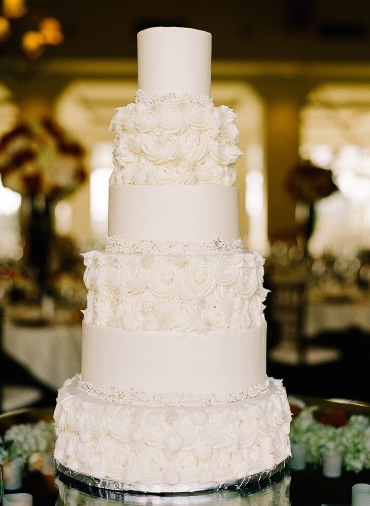 Six-tiered Elegant Ivory Wedding Cake