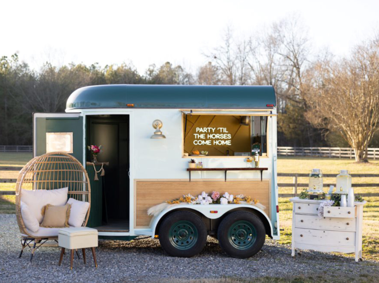 Rustic mobile bar for an outdoor wedding