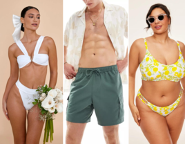 Bikinis and swim shorts for honeymoon beach vacation