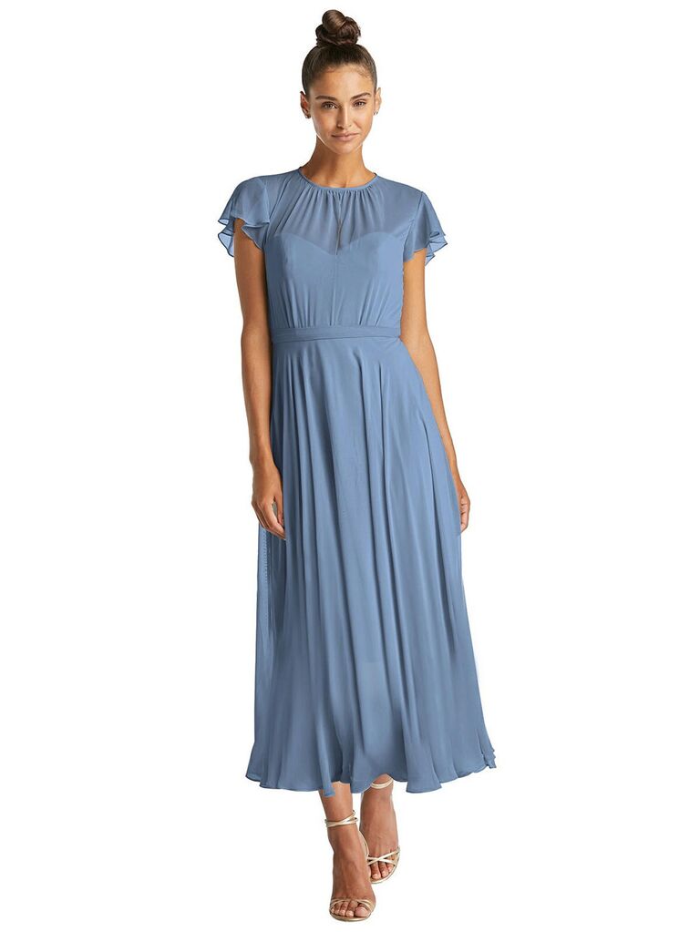 Blue midi deals bridesmaid dress