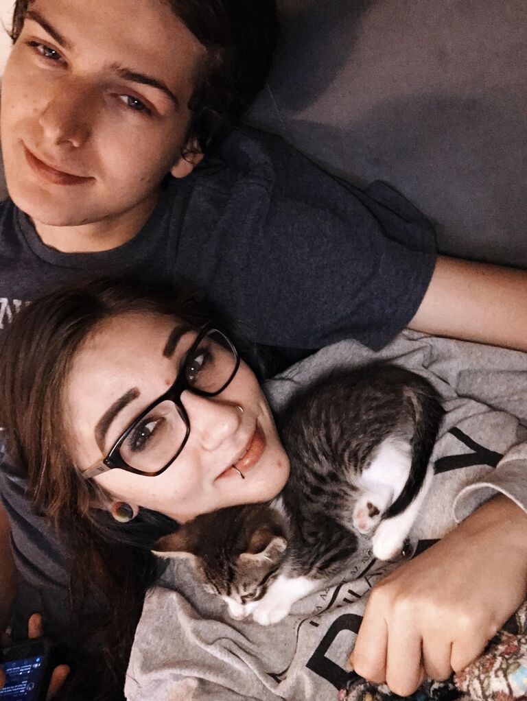 3 months of living together made the couple notice they were missing something; a small fur baby of their own.  Mickey came into their lives, and completed their family...for the time being. 