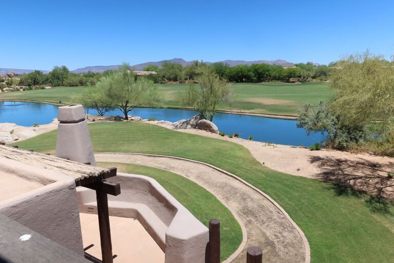 View of the Boulders Resort duck pond and golf course