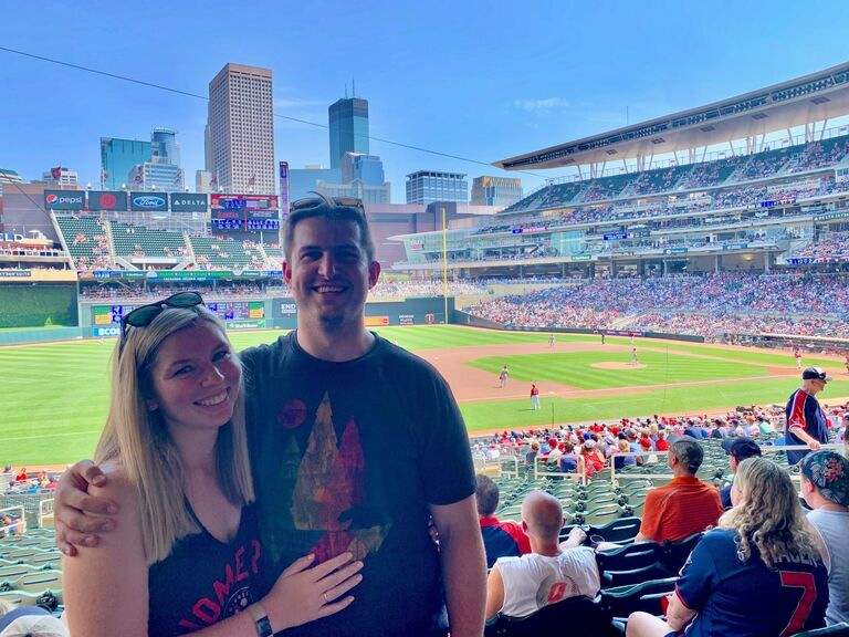 Our first photo together, taken at a Minnesota Twins game. We had only known each other for 33 days! 