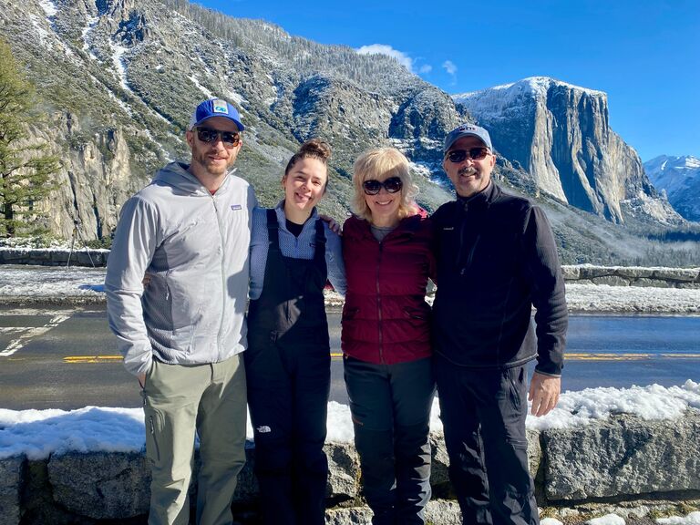 Devyn's parents visit Yosemite - family pic after a ski day.