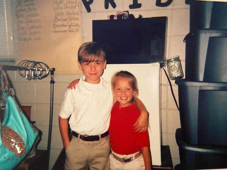 We met in kindergarten, which is when we took this picture. In the first grade, we had the same teacher again, and Seth asked me out on a date to Mcdonalds and he said his mom could take us in her green van. I said no 😂