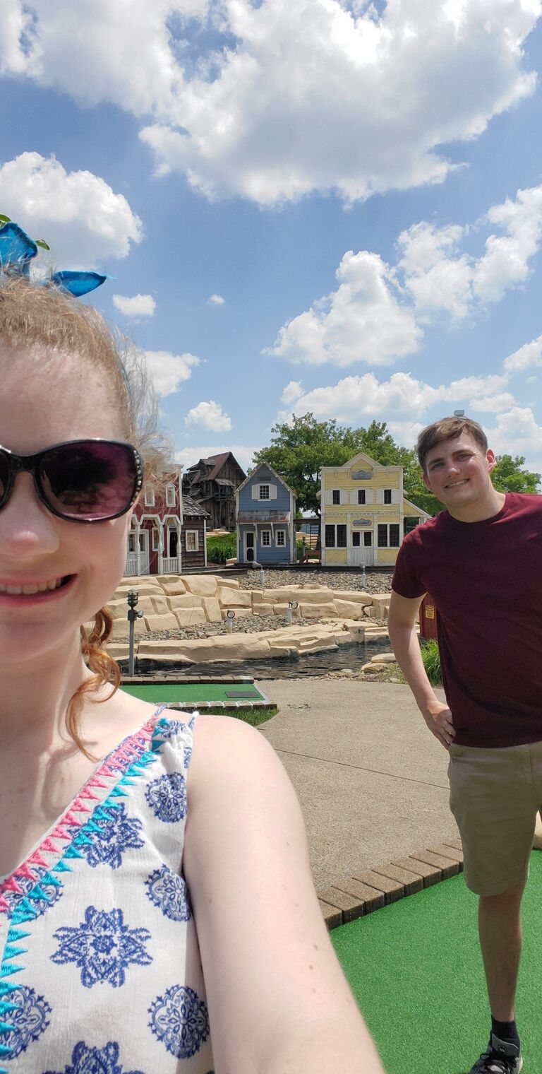This is one of the many pictures we have taken at Fun Fore All, where Caroline grew up and even held her first job. Sadly, Josh has yet to be defeated on the Fun Fore All mini golf course. Fortunately, we have the rest of our lives to change that!