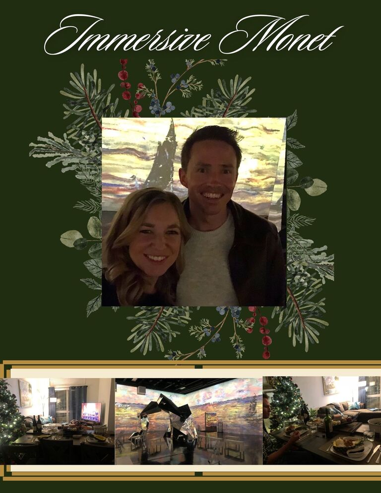 Thanks to a bomb cyclone snowstorm Kiley stuck around Denver for a fancy date planned by Michael. The two went to an Immersive Monet exhibit and Kiley made pineappe boats early on. Michael intiated their first photo together at the museum. 