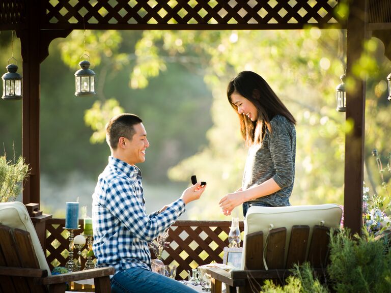 Outdoor gazebo marriage proposal