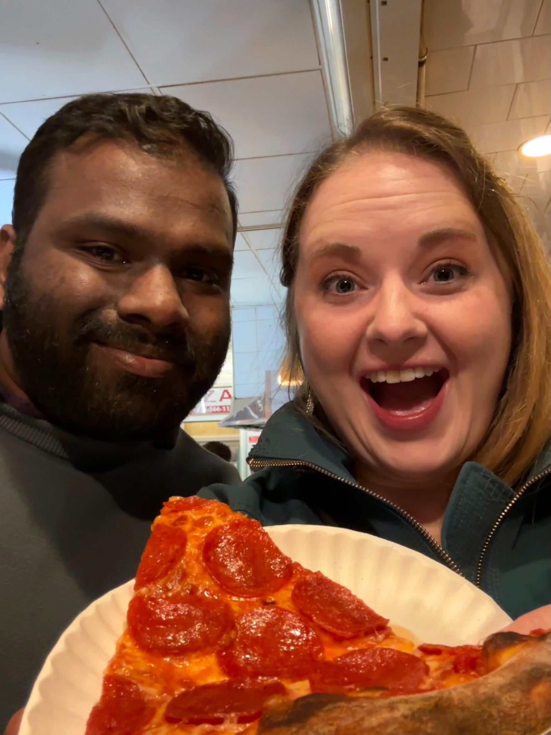 It's always a happy time if Audrey has pizza in hand - especially if it's pizza in NYC!