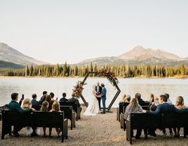 An intimate wedding ceremony on a beautiful lakeside. 