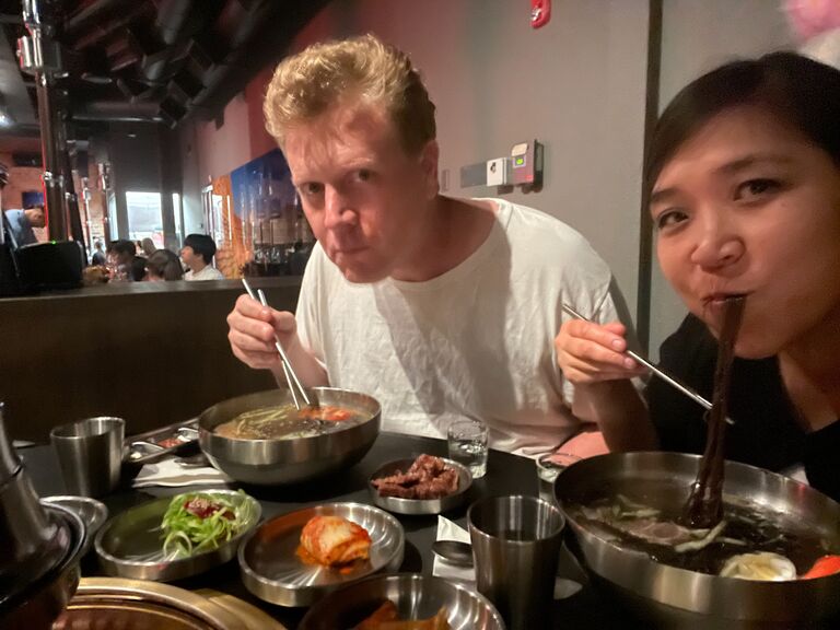 Some delicious Korean bbq. And then we both succumb to the covid! 