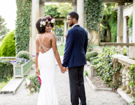 tight curls with floral headpiece