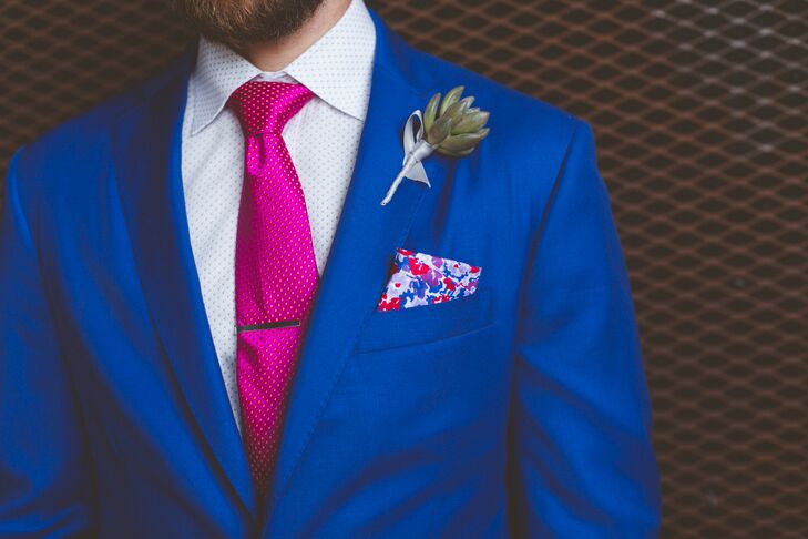 Blue Groom's Suit With Pink Tie