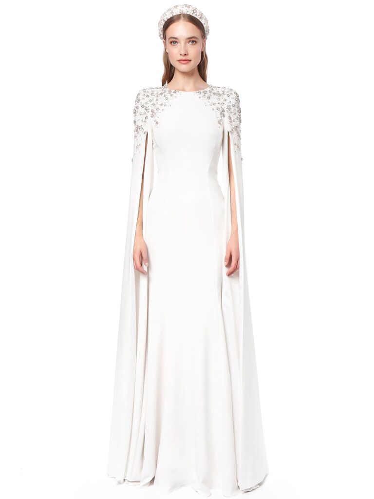 jenny packham lace & crepe sheath gown