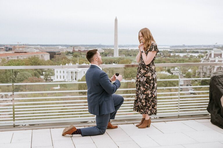 Six+ years after it all began, Connor popped the question on a Washington D.C. rooftop overlooking the White House and Lafayette Park!