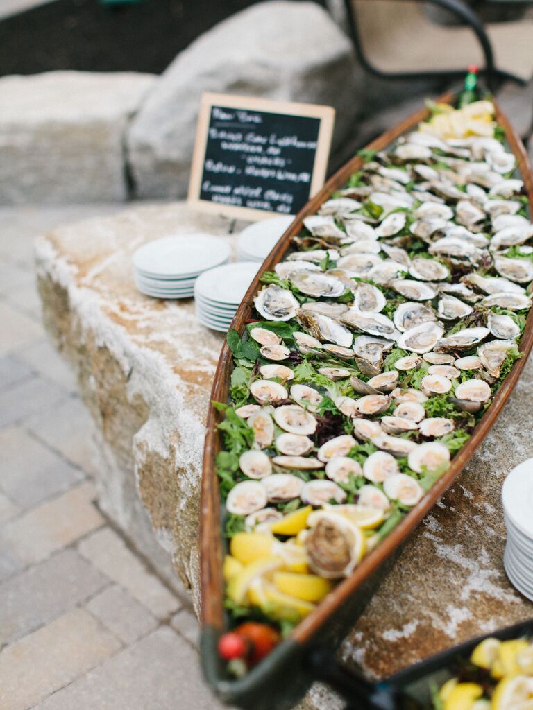 Raw oysters at wedding cocktail hour 