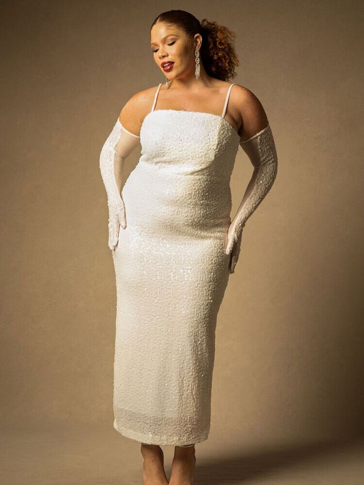 Plus size rehearsal shop dinner dress for bride