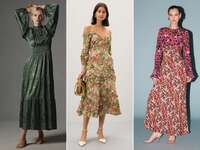 Collage of three wedding guest dresses