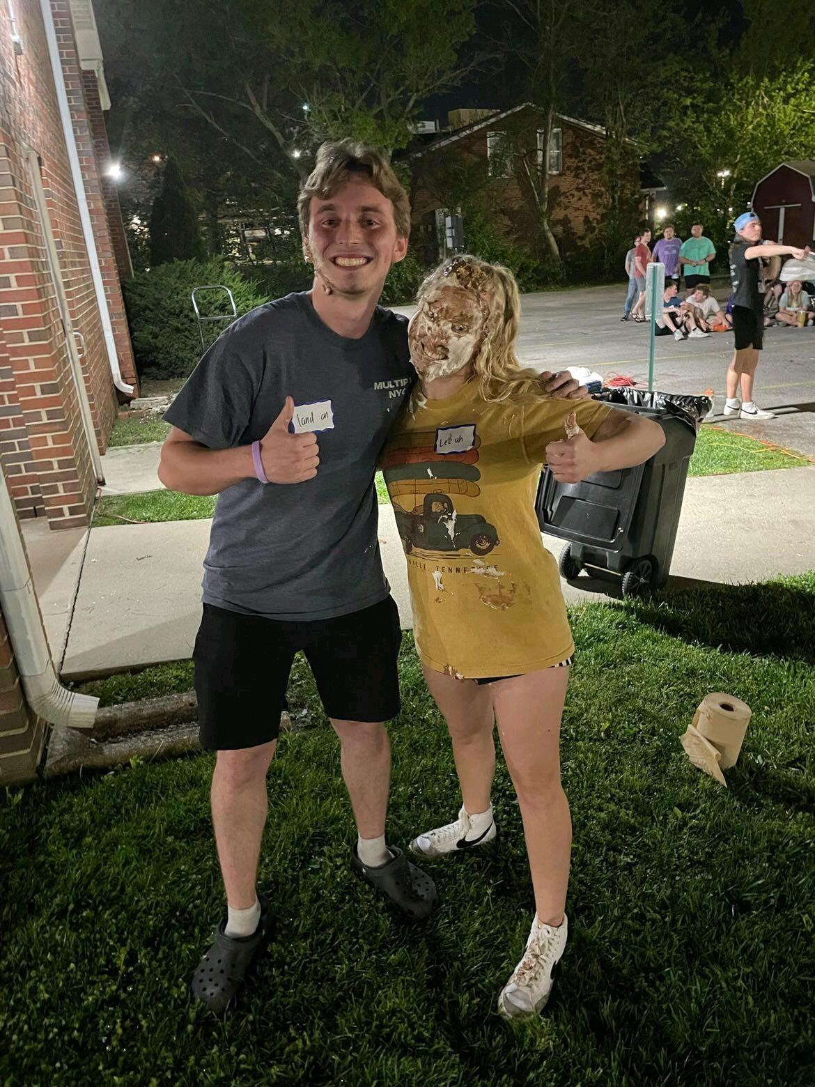 Our first photo together, with the pie in the face, of course!