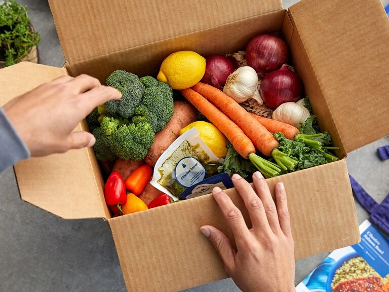 Blue Apron delivery of fresh ingredients in cardboard box cool wedding gift idea