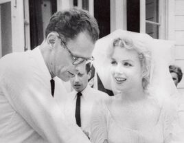 Marilyn Monroe and Arthur Miller after marriage ceremony.