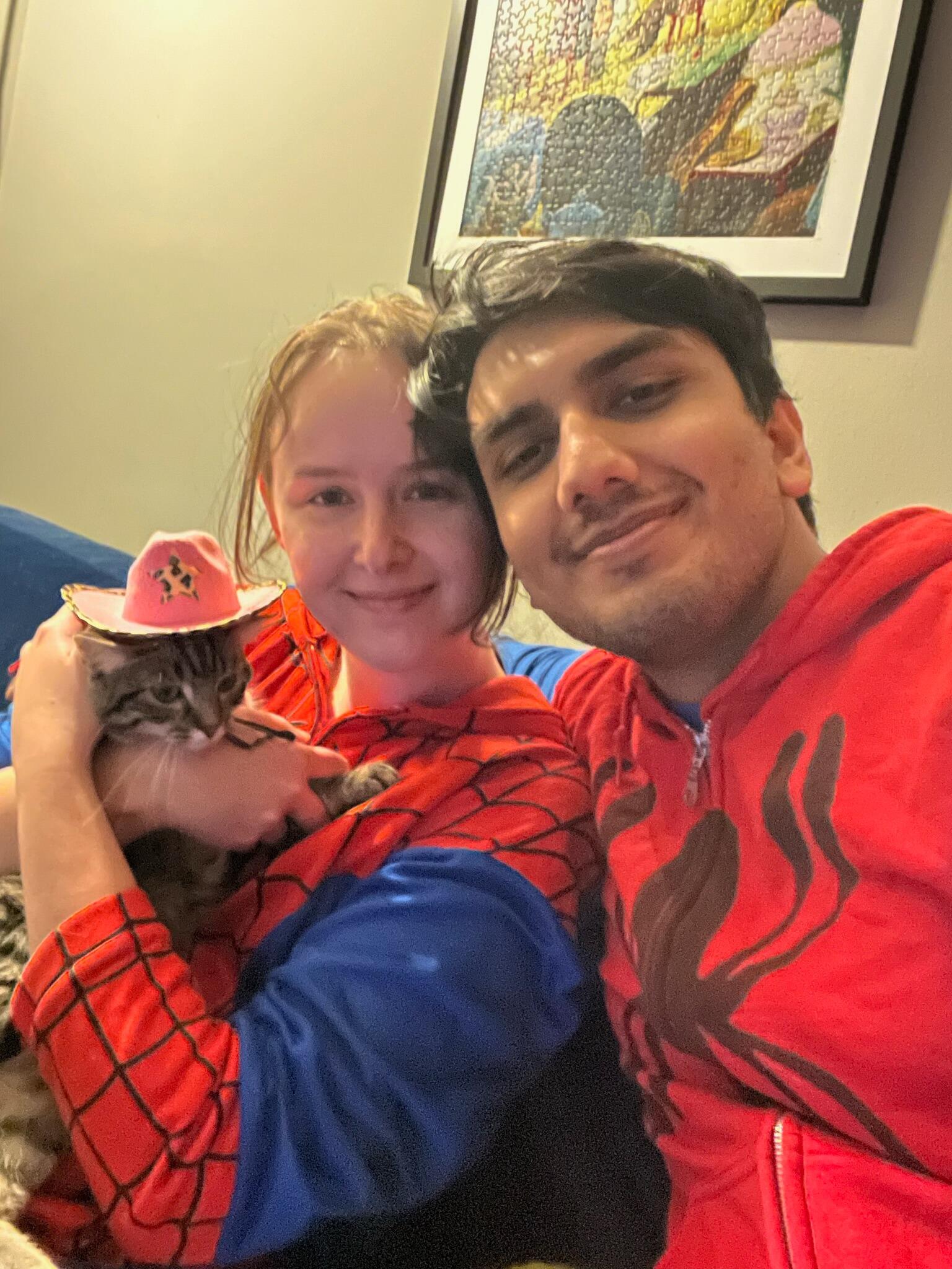 One of our few Halloweens dressed up. I think every year we re-use the Spiderman outfits. One year we got creative and were Jesse Pinkman and Walter White. We'll let you guess who was who.