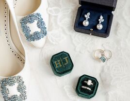 Velvet wedding ring box with monogram