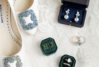 Velvet wedding ring box with monogram