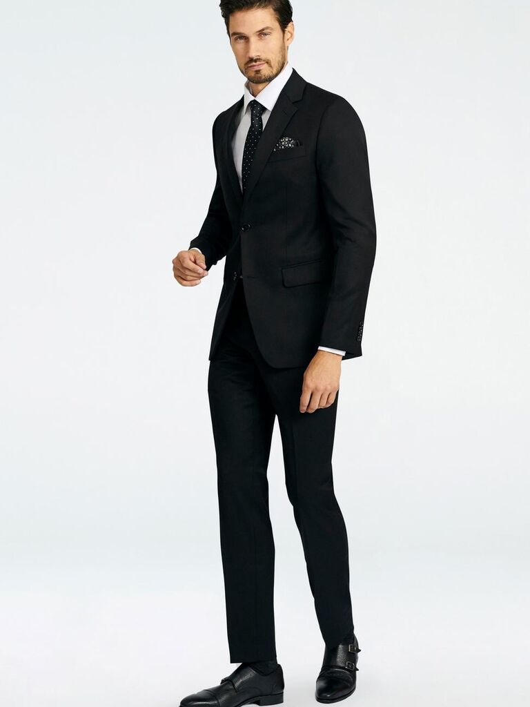 Indochino black cocktail wedding guest suit