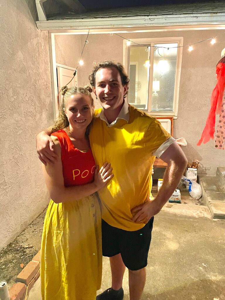 Christopher's deep love for Ellie was clear when she managed to persuade him to dress up for their first Halloween together. They made quite an impression at their friend's Halloween party, arriving as Pooh Bear and Christopher Robin, while everyone else was decked out in leather, face paint, and overall, very...different costume styles.