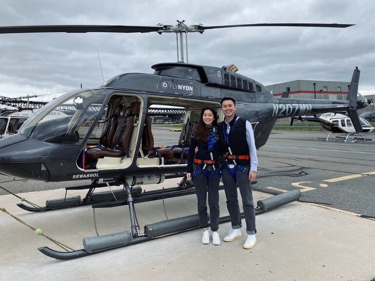 Riding a helicopter over New York City