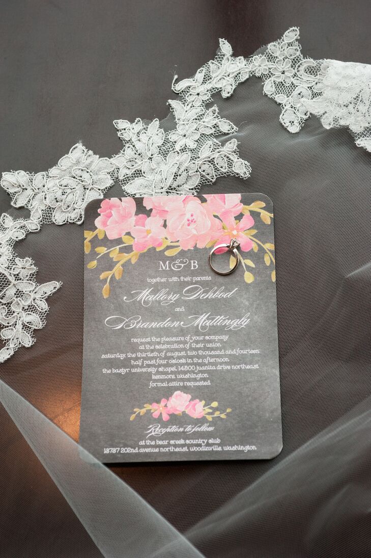 Gray Pink And Green Wedding Invitations