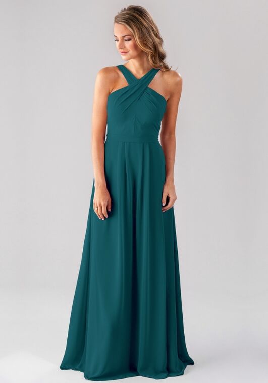 blue dress for baby girl Fashion Simple V-Neck Blush Criss-Cross Straps Prom Dresses With Pleats,  MP346 – Musebridals main image 0